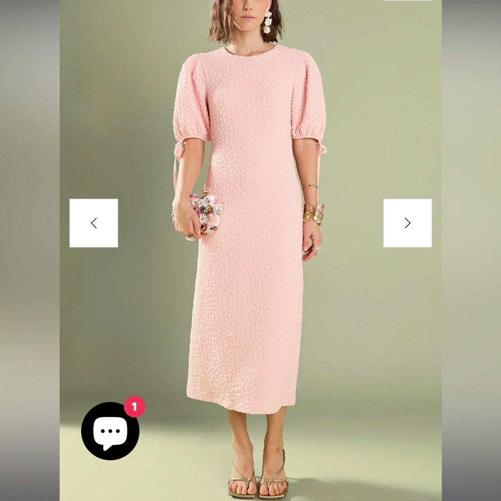 English Factory Pink Sheath Dress with Puff Sleeves